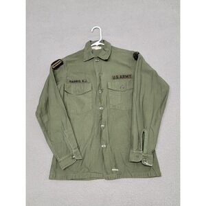 Vintage US Army Shirt Mens Medium OG-107 Cotton Sateen Olive Green Field 70s
